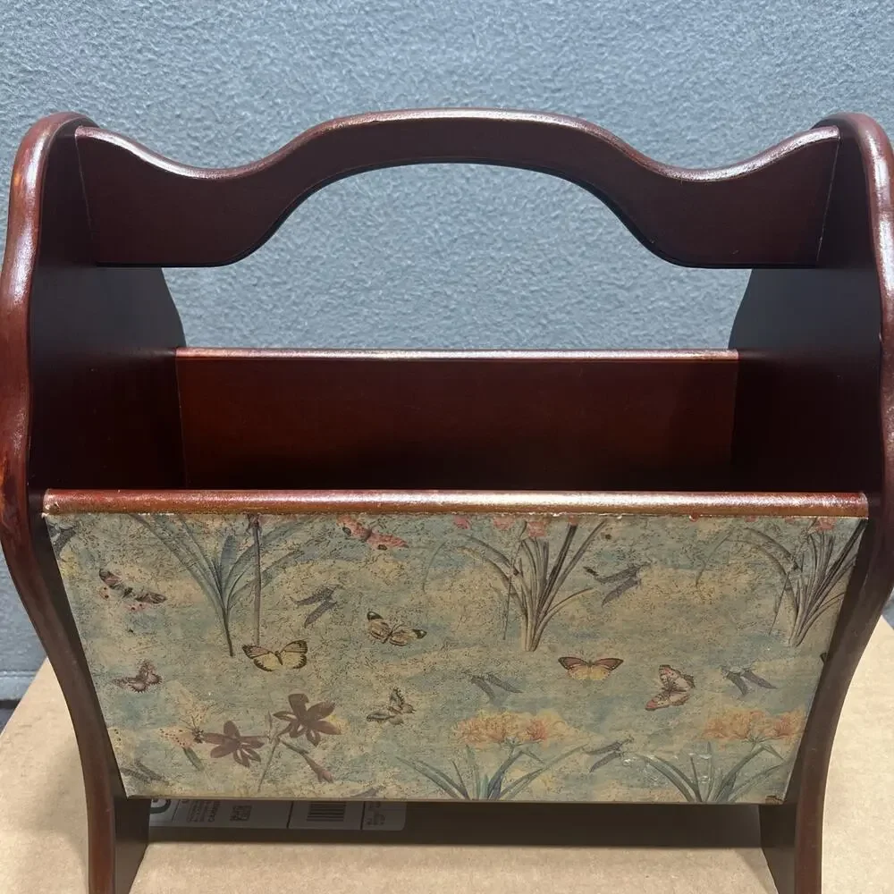 Vintage MCM Solid Wood Butterfly Design Magazine Book Record Rack Holder